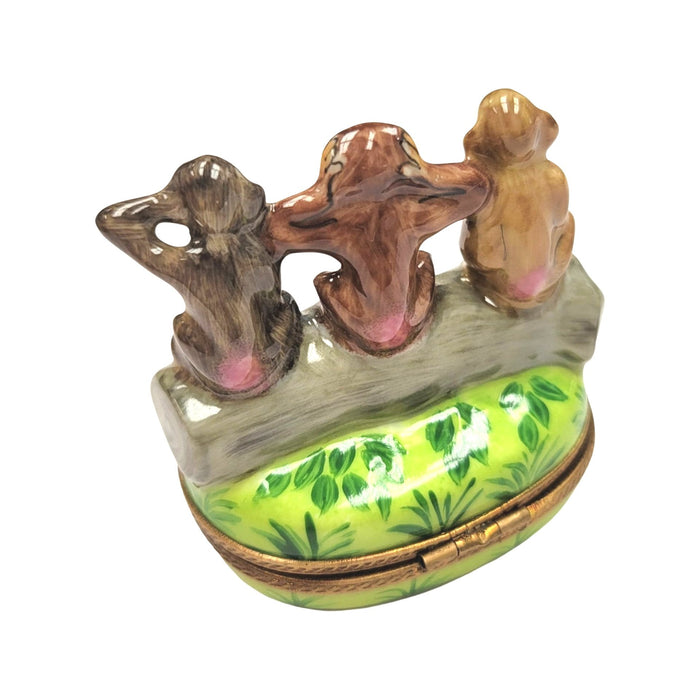 Three Monkeys Limoges Box Porcelain Figurine-wild animals religion-CH6D213