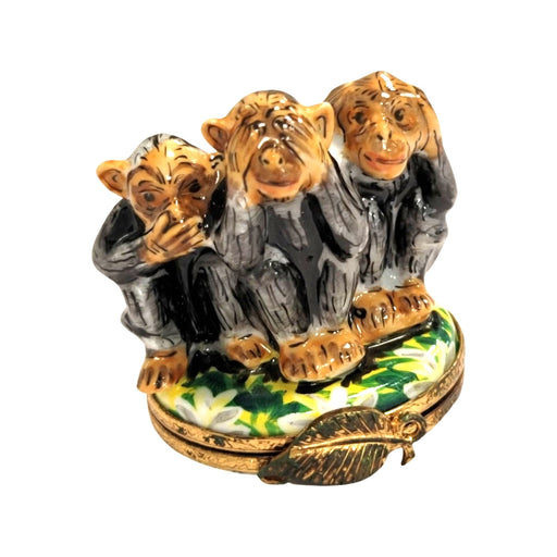 Three Wise Monkeys Figurine for Art Lovers Porcelain Limoges wild animals Christian jewish French Trinket Box