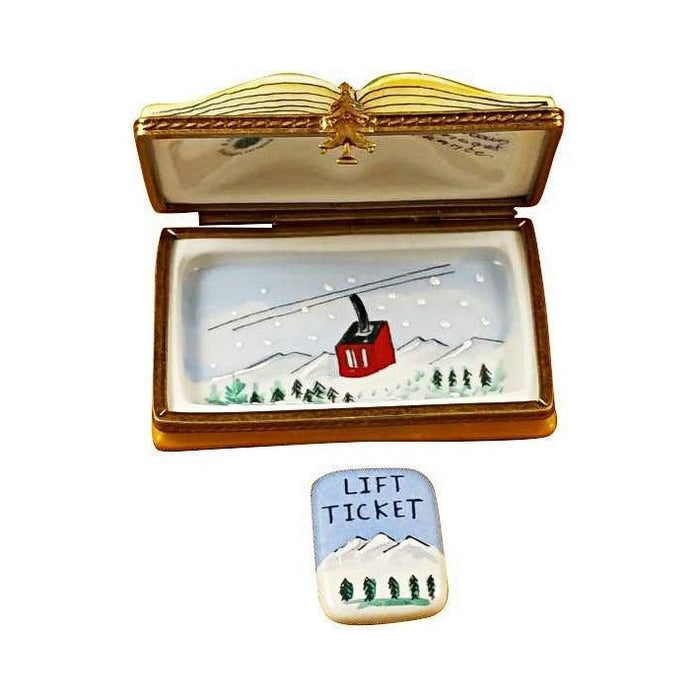 Artisan-painted Trail Map Skiing Skier with Removable Lift Ticket Limoges box from France, a cherished collectible
