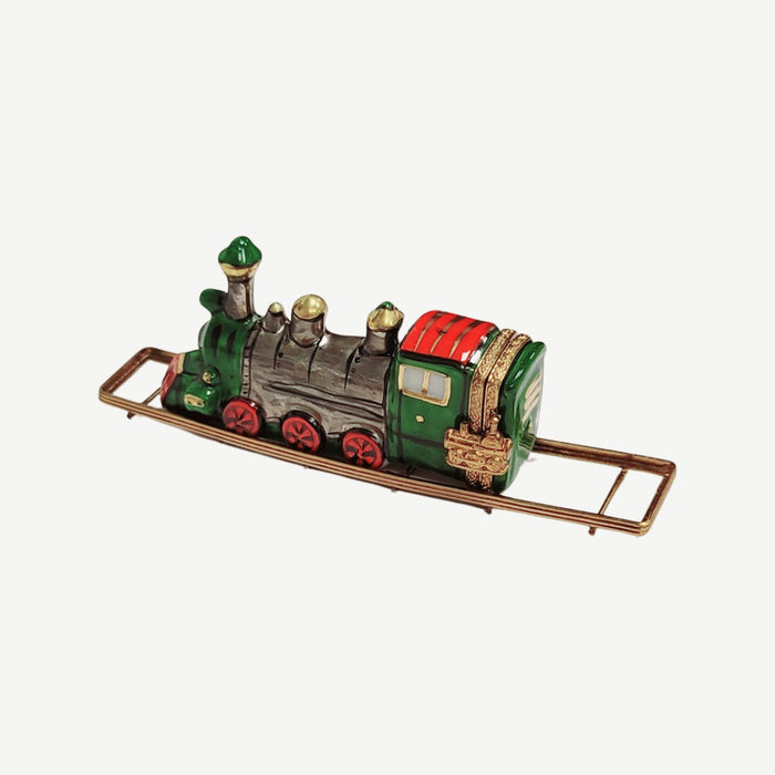 Train Locomotive on Track Limoges Box Porcelain Figurine-travel BABY maternity figurine LIMOGES BOXES-CH3S229wTrack