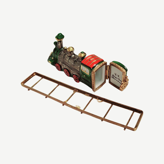 Train Locomotive on Track Limoges Box Porcelain Figurine-travel BABY maternity figurine LIMOGES BOXES-CH3S229wTrack
