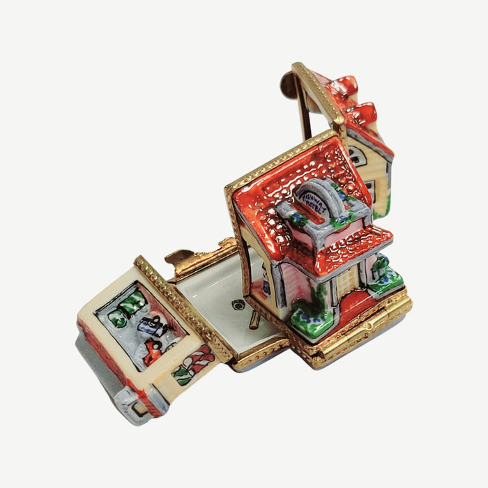 Triple Hinged Red Motel Box for Collectors Porcelain Limoges house home French Trinket Box