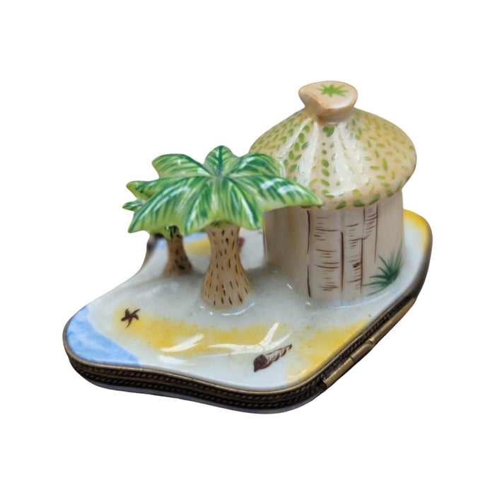Tropical Tiki Hut for Home Decor Porcelain Limoges LIMOGES BOXES beach travel French Trinket Box