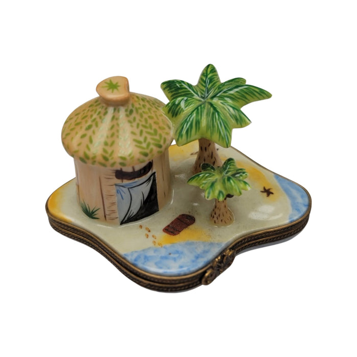 Tropical Tiki Hut for Home Decor Porcelain Limoges LIMOGES BOXES beach travel French Trinket Box