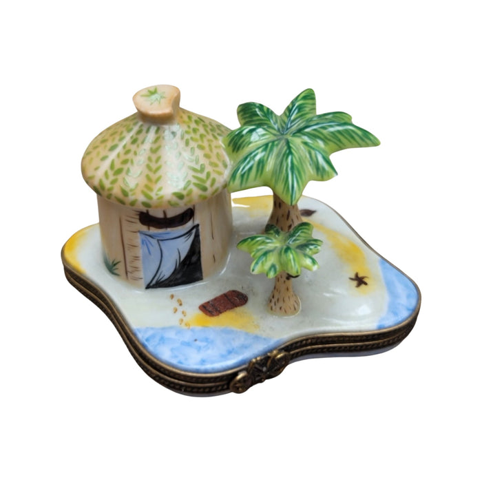 Tropical Tiki Hut for Home Decor Porcelain Limoges LIMOGES BOXES beach travel French Trinket Box