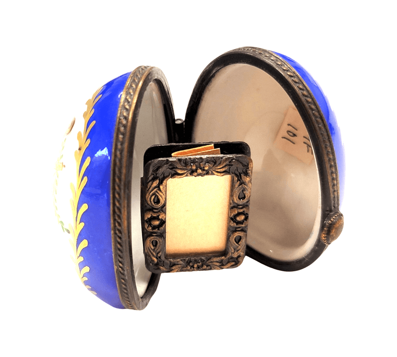 Turquois Egg Frame for Art Lovers Porcelain Limoges egg French Trinket Box