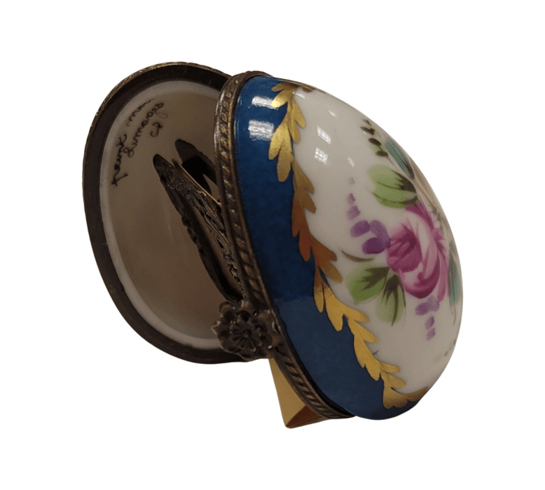 Turquois Egg Frame for Art Lovers Porcelain Limoges egg French Trinket Box