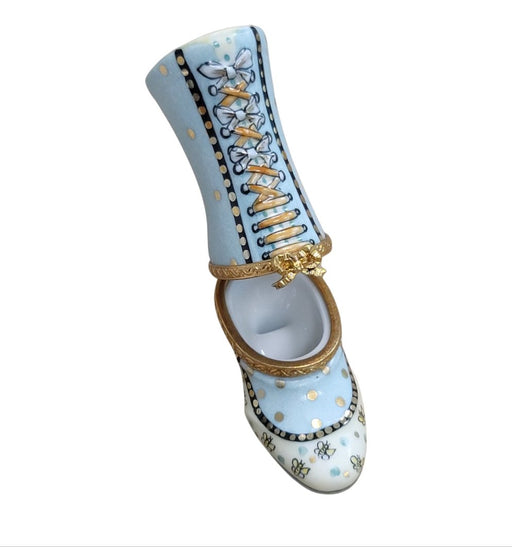 Turquoise Boot Figurine for Elegant Gift Porcelain Limoges shoe figurine LIMOGES BOXES French Trinket Box