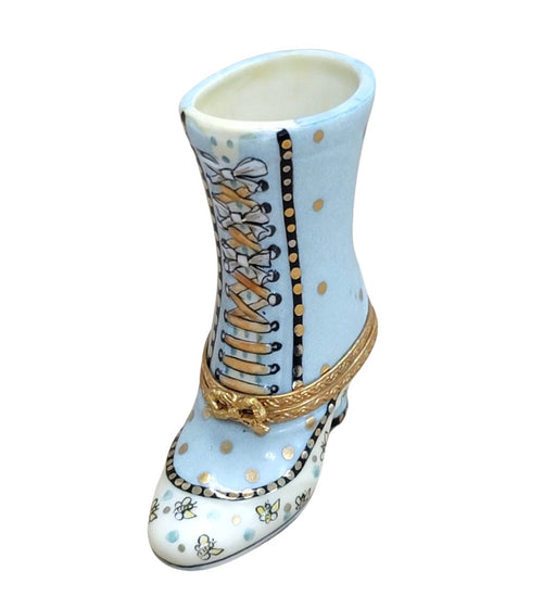 Turquoise Boot Figurine for Elegant Gift Porcelain Limoges shoe figurine LIMOGES BOXES French Trinket Box