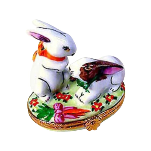 Two Love Bunnies for Collectors Porcelain Limoges Rabbit French Trinket Box