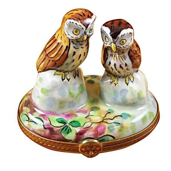 Two Owls Limoges Box for Collectors Porcelain Limoges bird owl French Trinket Box