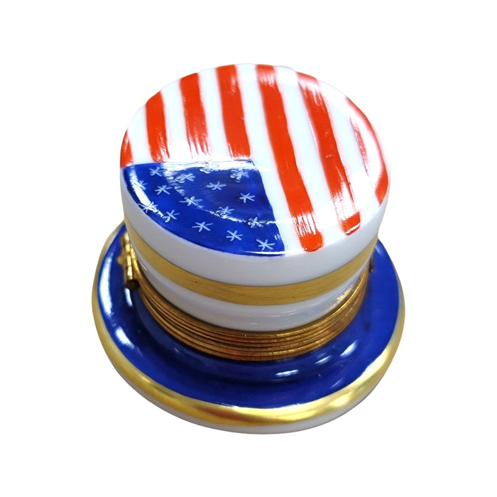 Patriotic Hat Box for Collectors Porcelain Limoges united states patriotic French Trinket Box