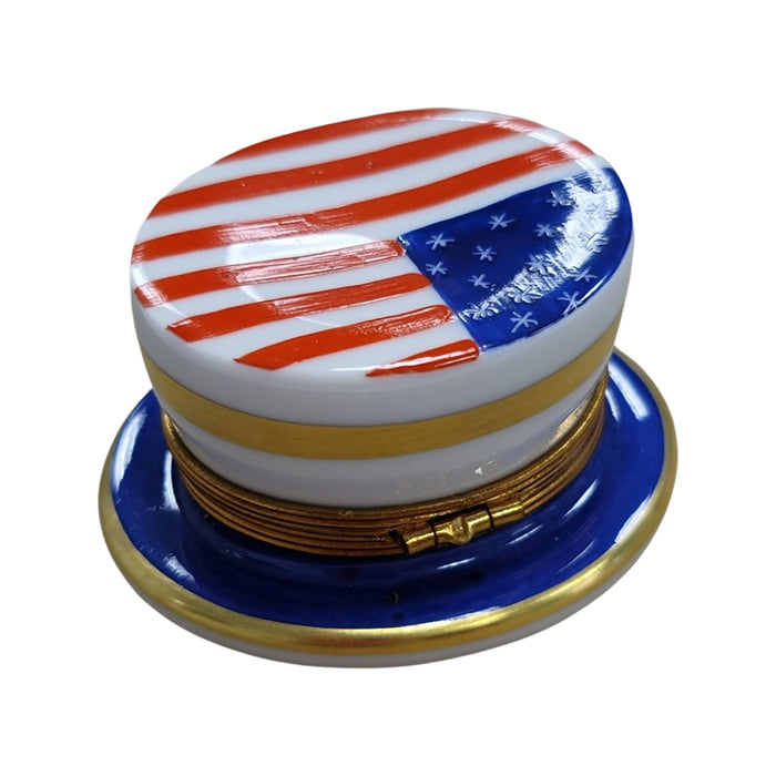 Patriotic Hat Box for Collectors Porcelain Limoges united states patriotic French Trinket Box