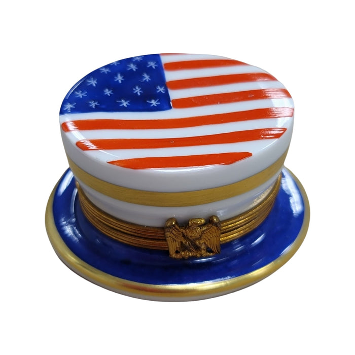 Patriotic Hat Box for Collectors Porcelain Limoges united states patriotic French Trinket Box