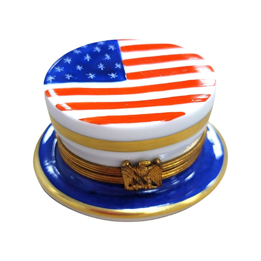 Patriotic Hat Box for Collectors Porcelain Limoges united states patriotic French Trinket Box