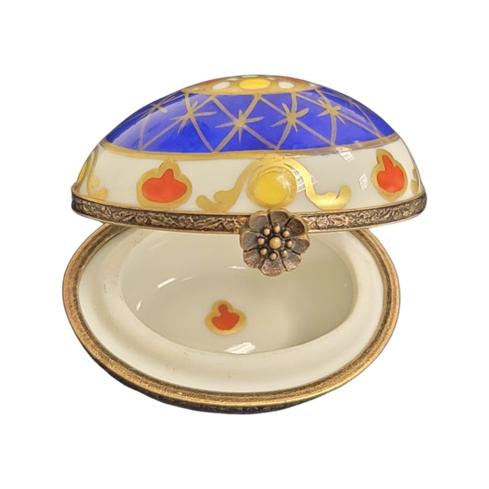 Vibrant Blue Yellow Egg for Home Decor Porcelain Limoges egg French Trinket Box