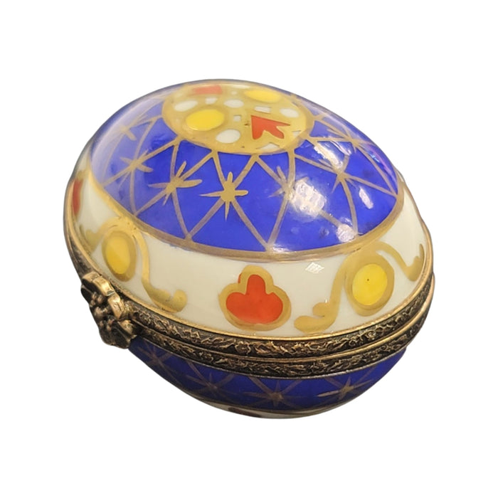 Vibrant Blue Yellow Egg for Home Decor Porcelain Limoges egg French Trinket Box