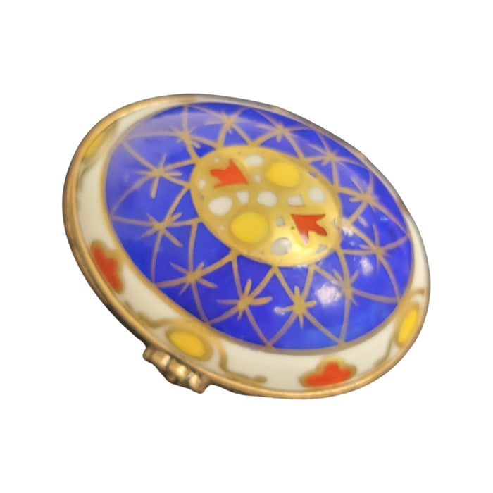 Vibrant Blue Yellow Egg for Home Decor Porcelain Limoges egg French Trinket Box