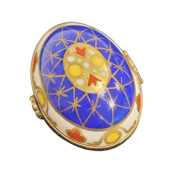 Vibrant Blue Yellow Egg for Home Decor Porcelain Limoges egg French Trinket Box