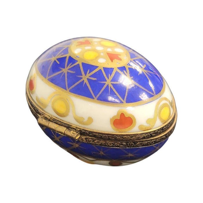 Vibrant Blue Yellow Egg for Home Decor Porcelain Limoges egg French Trinket Box
