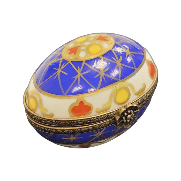 Vibrant Blue Yellow Egg for Home Decor Porcelain Limoges egg French Trinket Box
