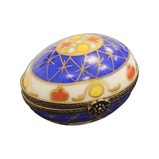 Vibrant Blue Yellow Egg for Home Decor Porcelain Limoges egg French Trinket Box