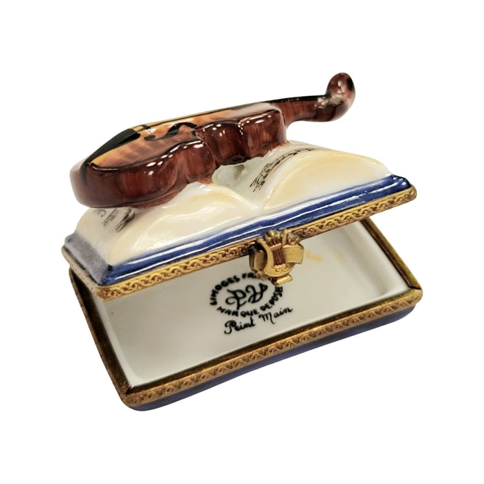 Violin on Book Limoges Box Porcelain Figurine-music figurine LIMOGES BOXES book-CH2P192