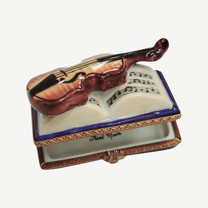 Violin on Book Limoges Box Porcelain Figurine-music figurine LIMOGES BOXES book-CH2P192