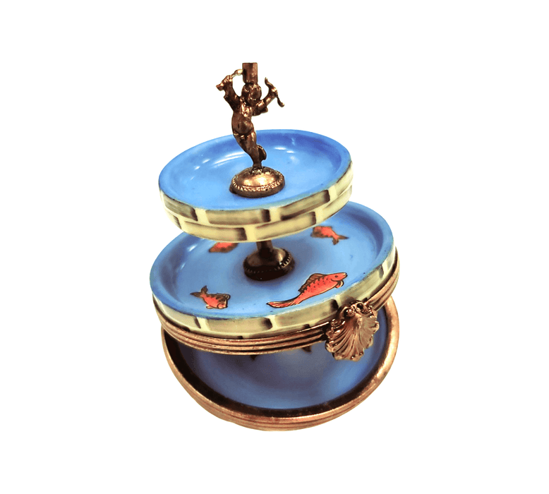 Water Fountain w Cupid Limoges Box Porcelain Figurine-garden travel Limoges Box-CH1R266