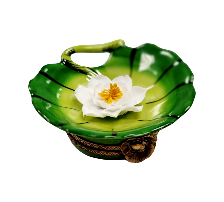 Water Lilypad w Magnolia Limoges Box Porcelain Figurine-frog LIMOGES BOXES turtle-CH1R195