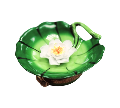 Water Lilypad w Magnolia Limoges Box Porcelain Figurine-frog LIMOGES BOXES turtle-CH1R195