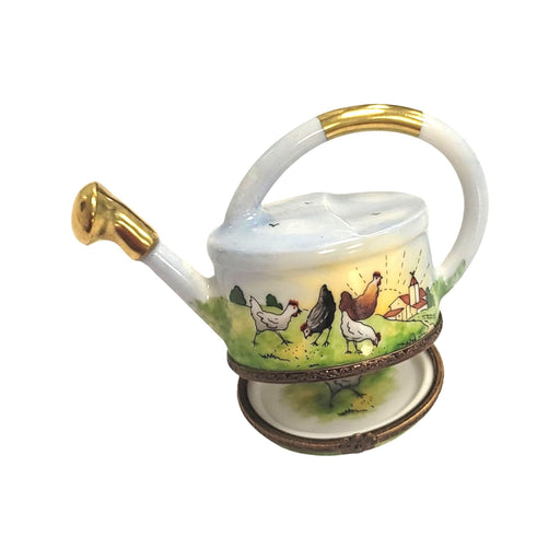 Watering Can w Chickens-Limoges Box garden flowers frog-CH2P289