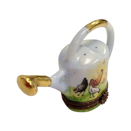 Watering Can w Chickens-Limoges Box garden flowers frog-CH2P290
