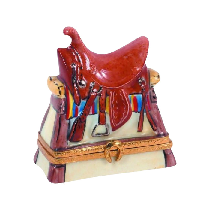 Western Saddle Limoges Box for Equestrian Collectors Porcelain Limoges sports farm animals professional French Trinket Box