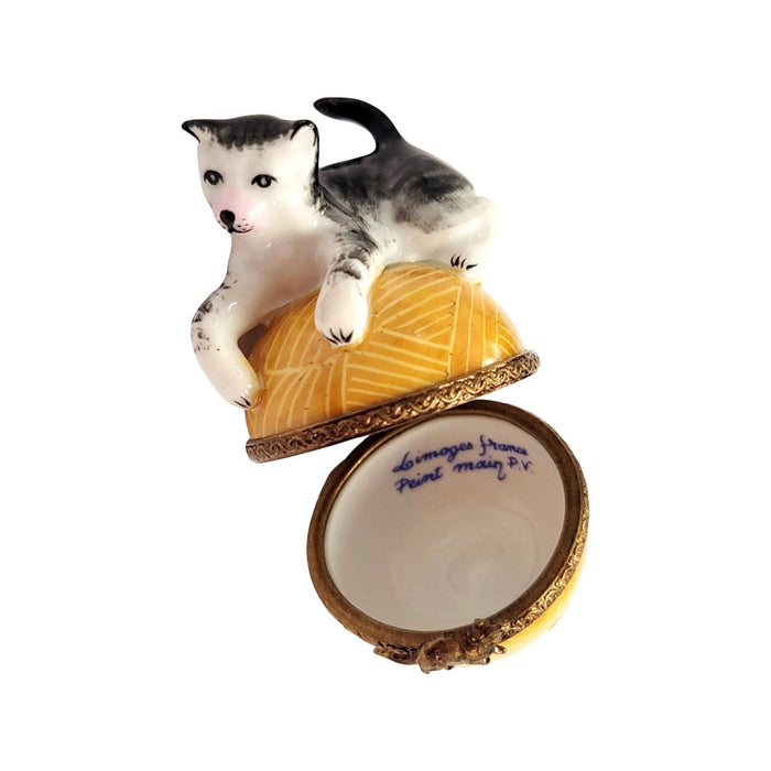 Whimsical Cat Figurine for Cat Lovers Porcelain Limoges Cat French Trinket Box