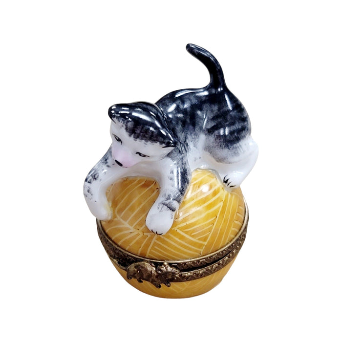 Whimsical Cat Figurine for Cat Lovers Porcelain Limoges Cat French Trinket Box