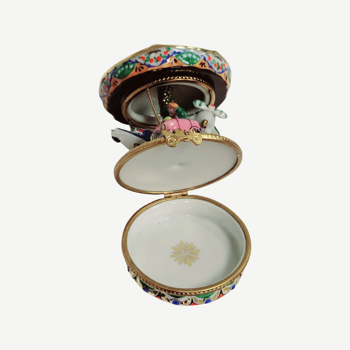 White Bumper Car Carousel for Home Decor Porcelain Limoges Carnival French Trinket Box