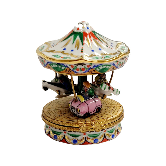 White Bumper Car Carousel for Home Decor Porcelain Limoges Carnival French Trinket Box