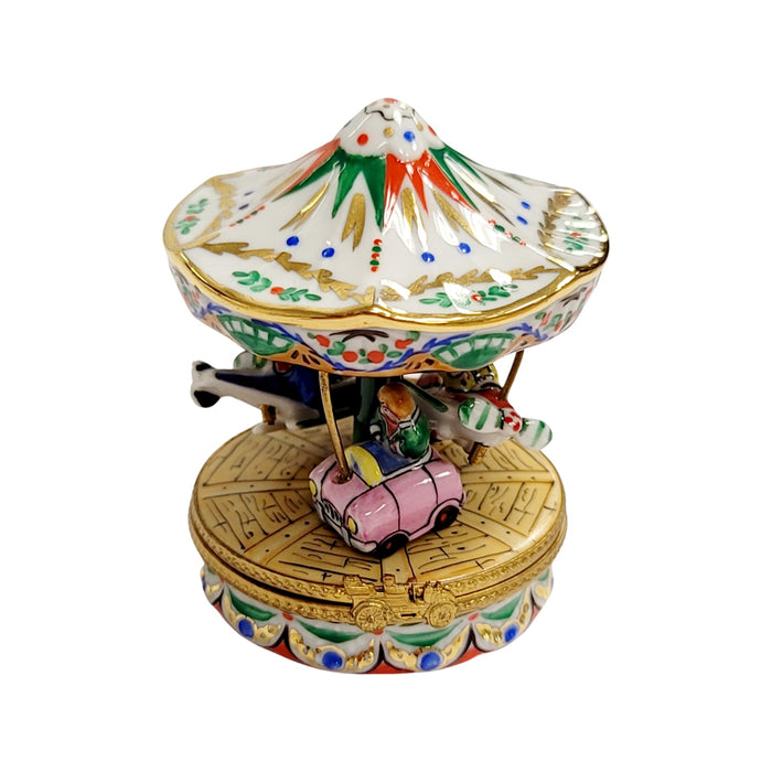 White Bumper Car Carousel for Home Decor Porcelain Limoges Carnival French Trinket Box