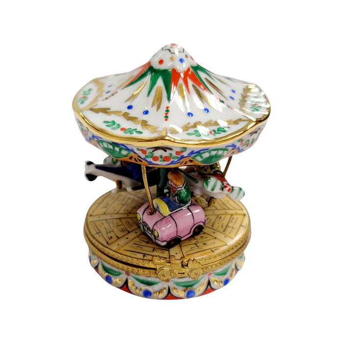 White Bumper Car Carousel for Home Decor Porcelain Limoges Carnival French Trinket Box