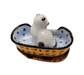 White Cat in Blue Basket for Cat Lovers Porcelain Limoges cat French Trinket Box