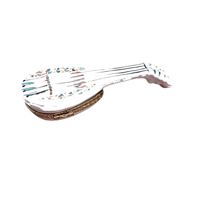 Hand-painted White Mandolin Instrument Limoges box, French artistry for lovers of fine art