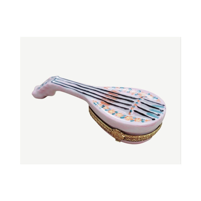 Limoges Boutique presents the White Mandolin Instrument, a genuine Limoges box painted by hand in France