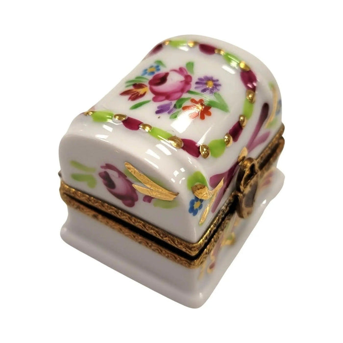 Treasured French collectible: White Chest Roses Locket Clasp Limoges box, painted by hand
