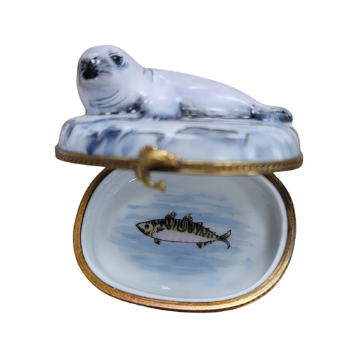 White Sea Lion Limoges Box for Collectors Porcelain Limoges fish ocean beach winter French Trinket Box