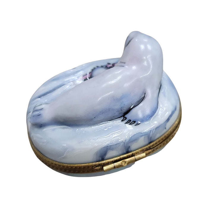 White Sea Lion Limoges Box for Collectors Porcelain Limoges fish ocean beach winter French Trinket Box