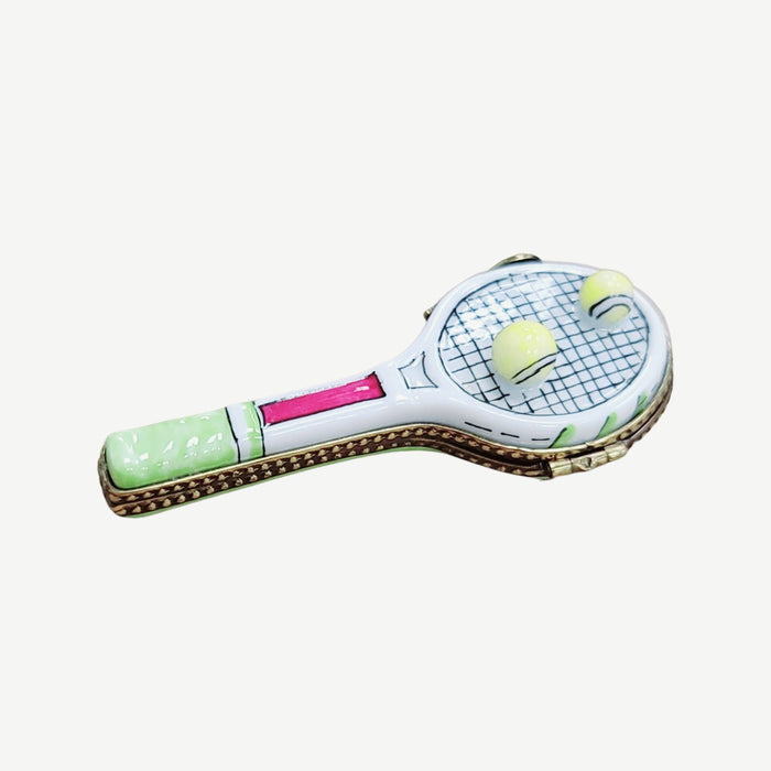 White Tennis Racquet Limoges Box for Tennis Lovers Porcelain Limoges sports French Trinket Box