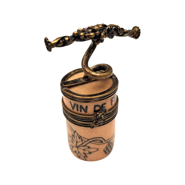 Wine Cork Screw Limoges Box for Wine Lovers Porcelain Limoges spirits champagne wine French Trinket Box