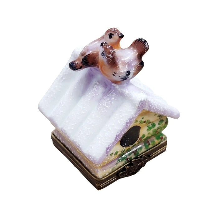 Winter Birdhouse Trinket Box Porcelain Limoges bird garden French Trinket Box