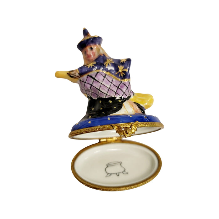 Witch on Broom Figurine for Halloween Decor Porcelain Limoges halloween French Trinket Box